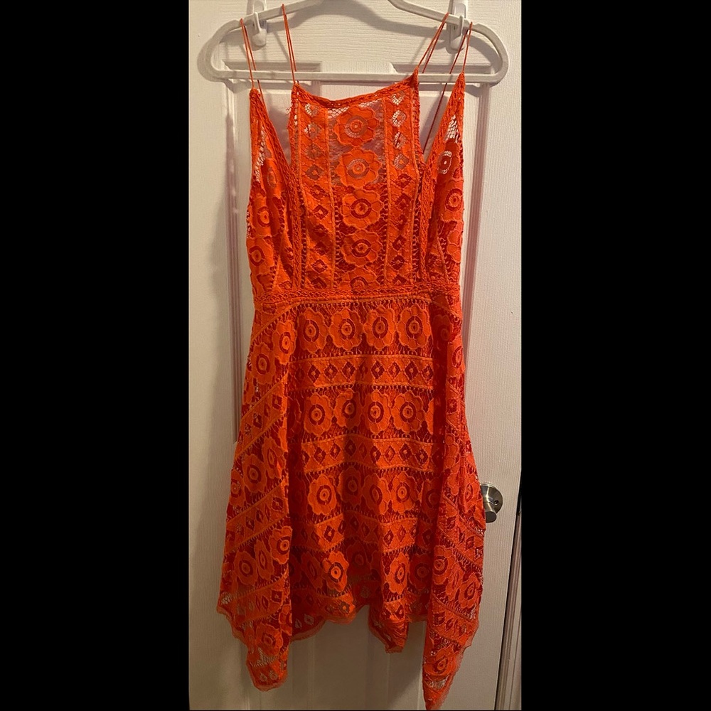 Free People orange spaghetti strap dress sz 12